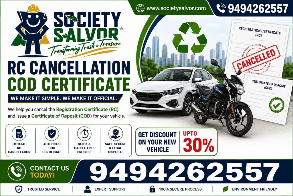 RVSF-Authorized Vehicle Scrapping & RC Cancellation Services in India